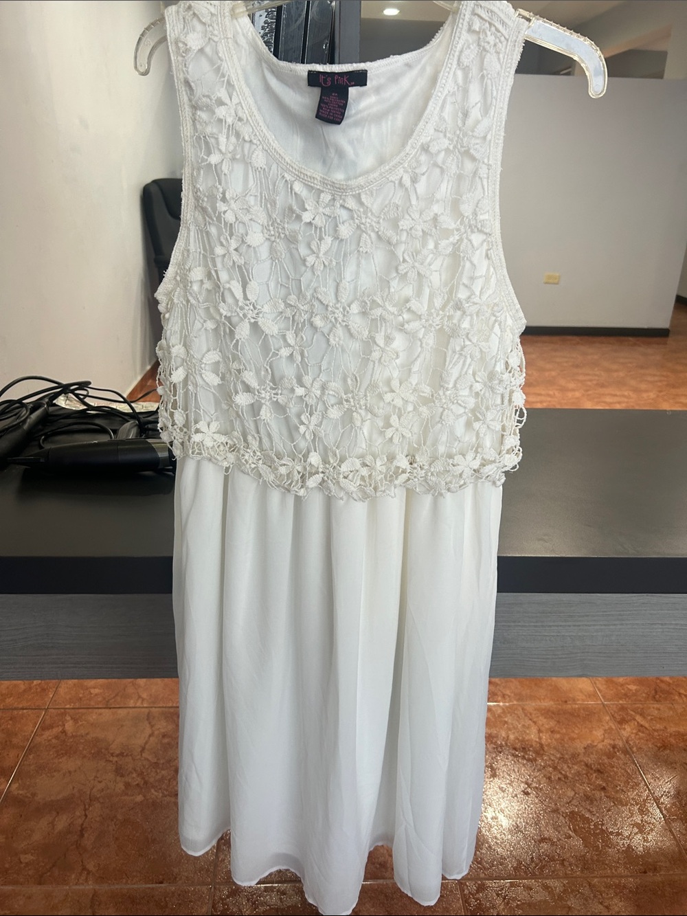 Pink Rose Ivory Floral Lace Tank Dress